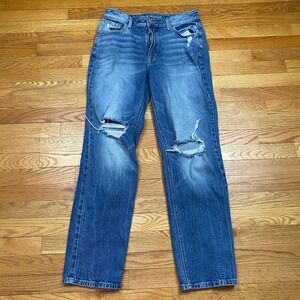 Maurices Super High Rise Distressed Straight Jeans Womens 12 Blue 90s Indie